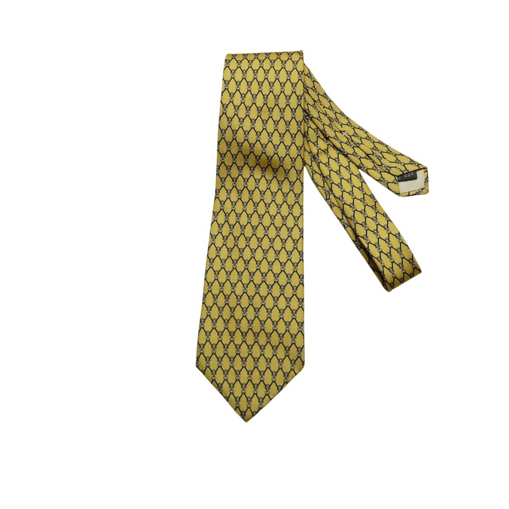 Saks Fifth Avenue Tie Mens One Size Yellow Geometric Silk Hand Printed Necktie